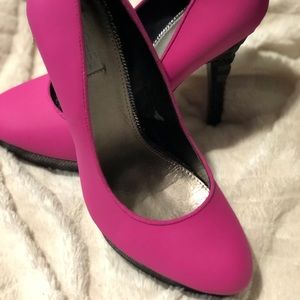 Pink and black heels